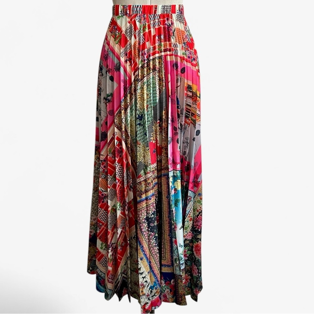 Johnny Was Amafi Patchwork Floral Pleated Maxi Skirt sz Med